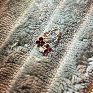Dainty Vintage Silver and Red Gemstone Earrings